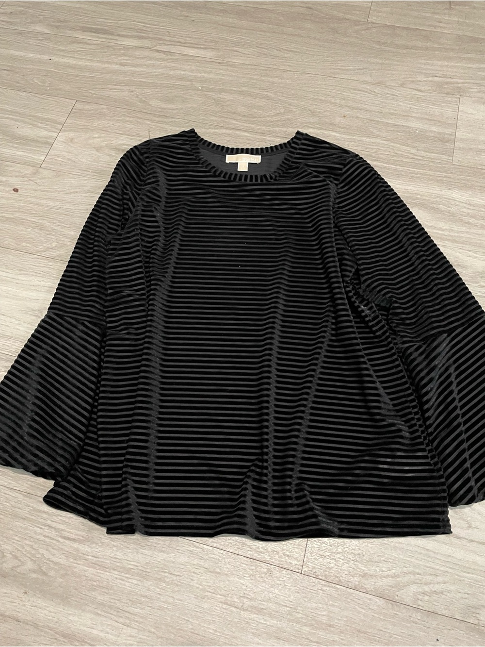 Michael Kors Black Velvet-Striped Long Sleeve Top